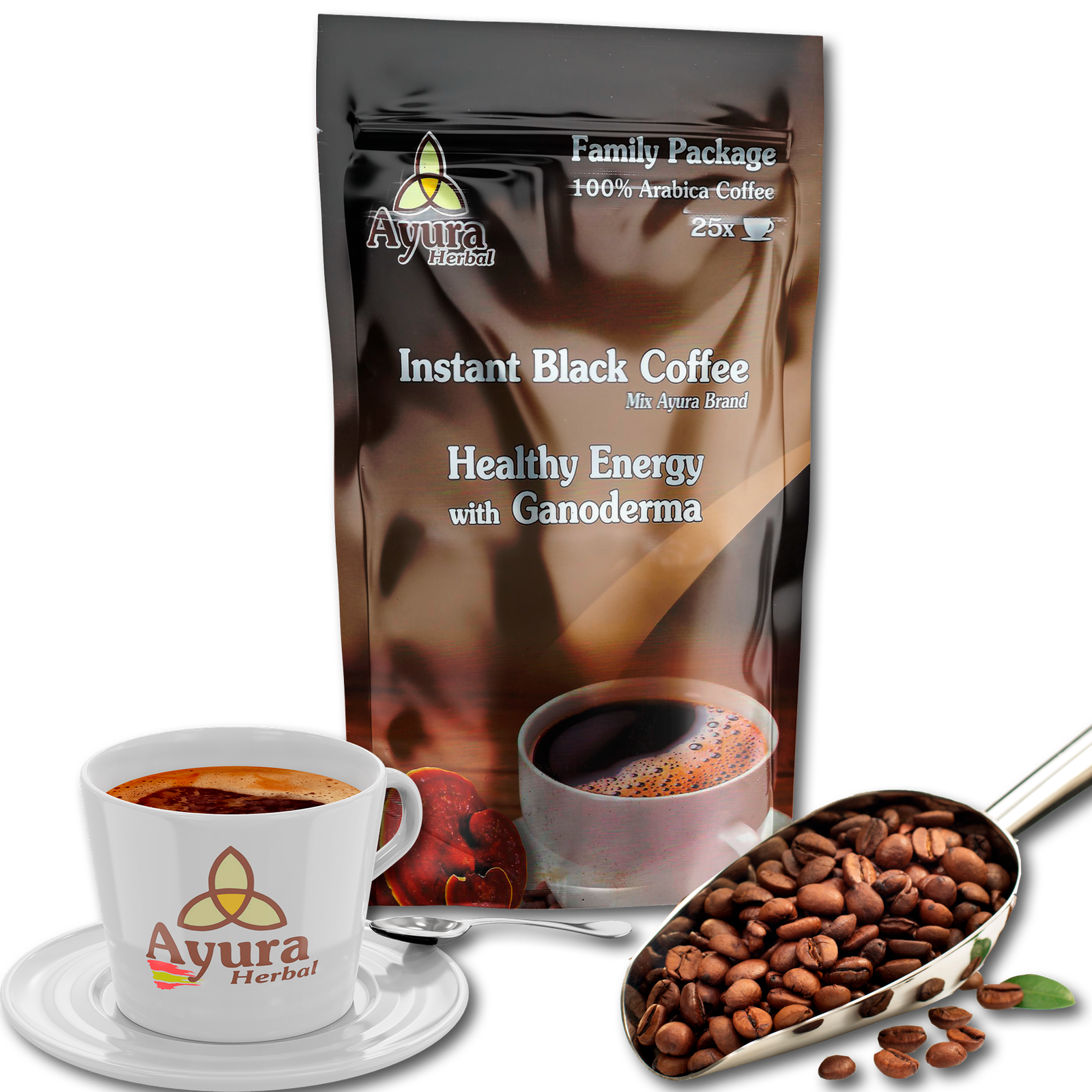 Café instantáneo Ayura Herbal 100 por 100 arabica con ganoderma